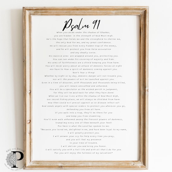 Psalm 91 Scripture Blessing, Bible Verse Art Print