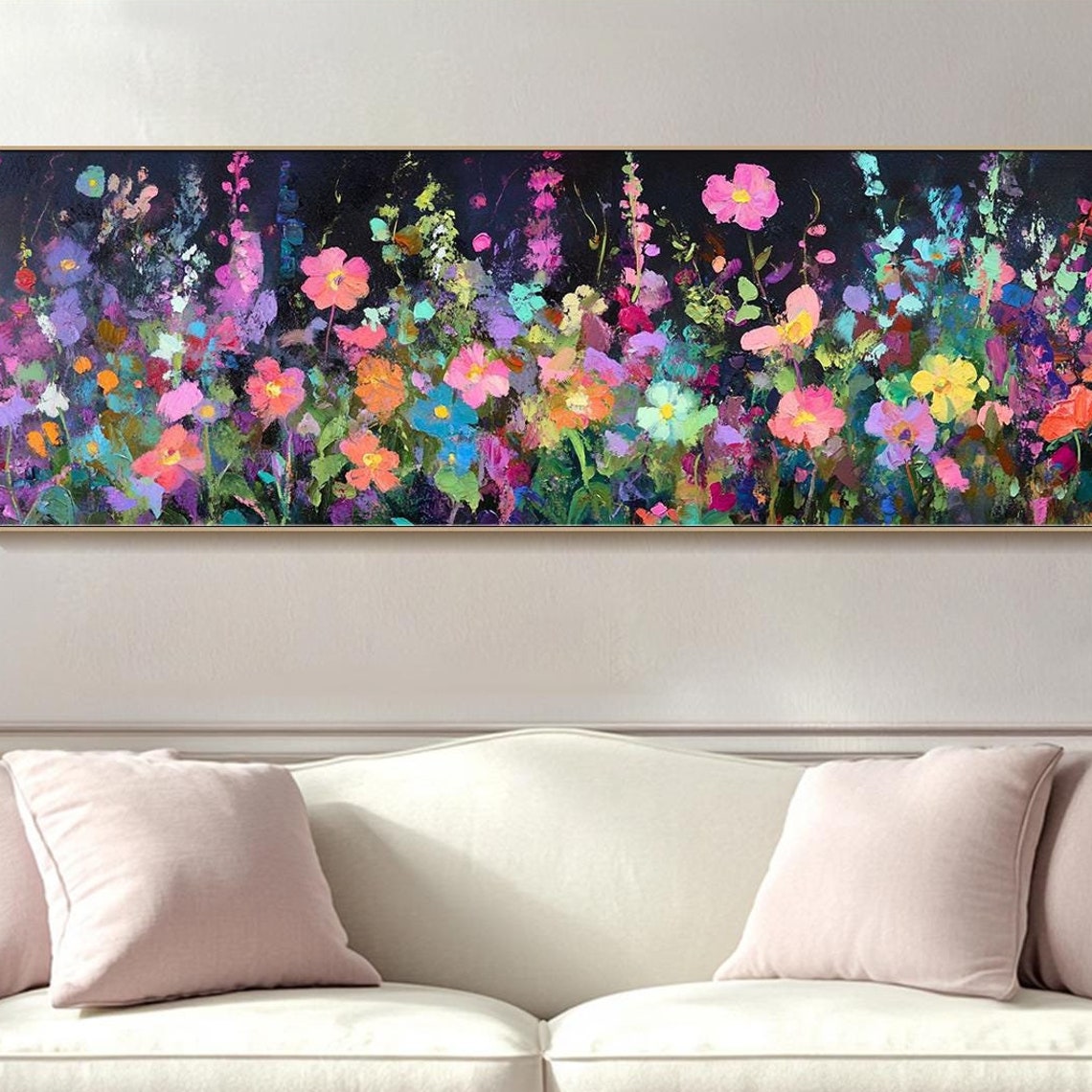 Extra Large Colorful Wildflower Meadow At Night Panoramic Wall Art