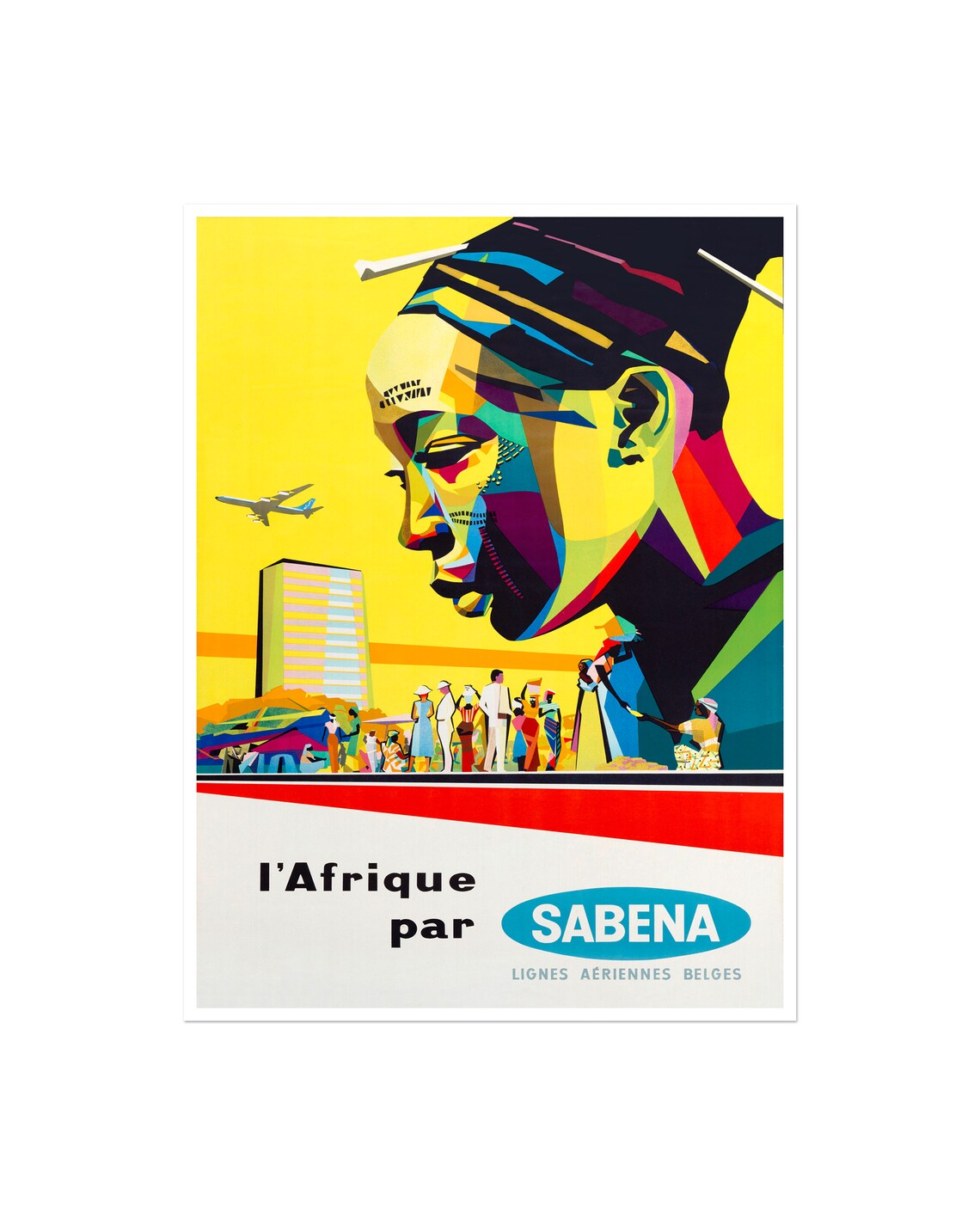 Sabena Africa Geometric Portrait Belgian Airline Vintage Travel Poster