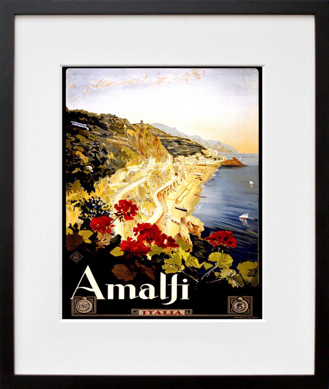 Amalfi Italia Vintage Coastal Road Sea Geraniums Travel Poster - Image 2