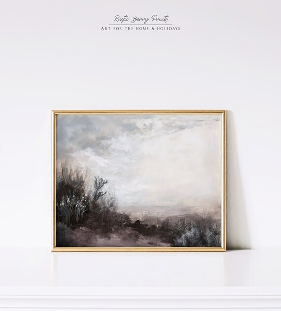 Moody Desert Landscape Oil Painting Vintage Print Rustic Southwest Decor Western Wall Art Instant