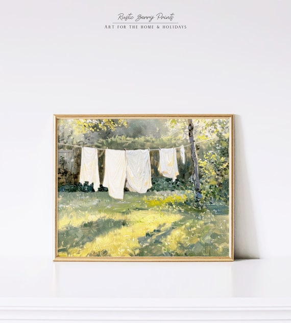 Vintage Laundry Oil Painting Wall Art Vintage Print Laundry Room Art Farmhouse Decor Rustic Instant