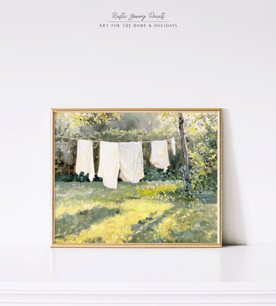 White Sheets On Clothesline In Sunny Garden Impressionist Print