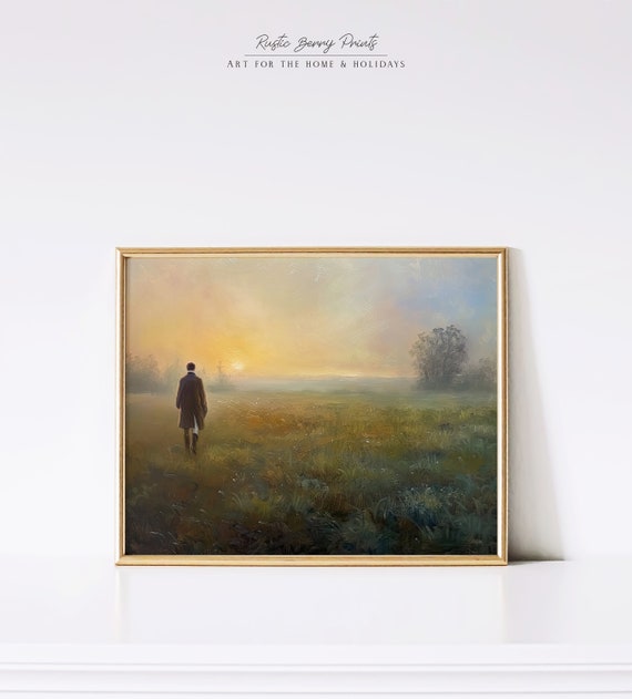 Walking In Field Oil Painting Wall Art Vintage Print 19th Century Gentleman Cottagecore Academia Instant