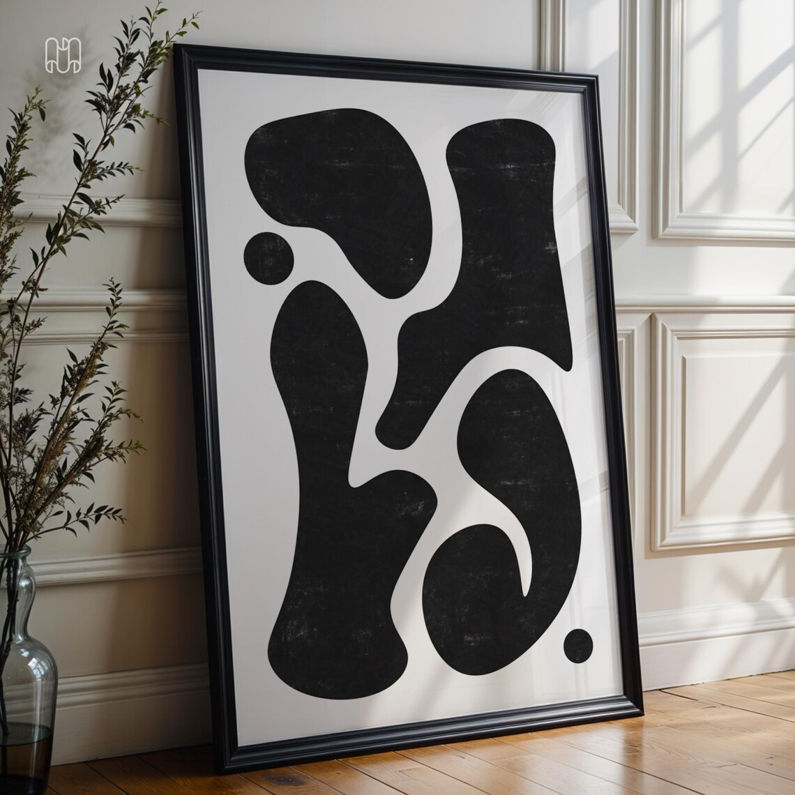 Bold Balance Abstract Black Organic Shapes White Modern Minimal Wall Art