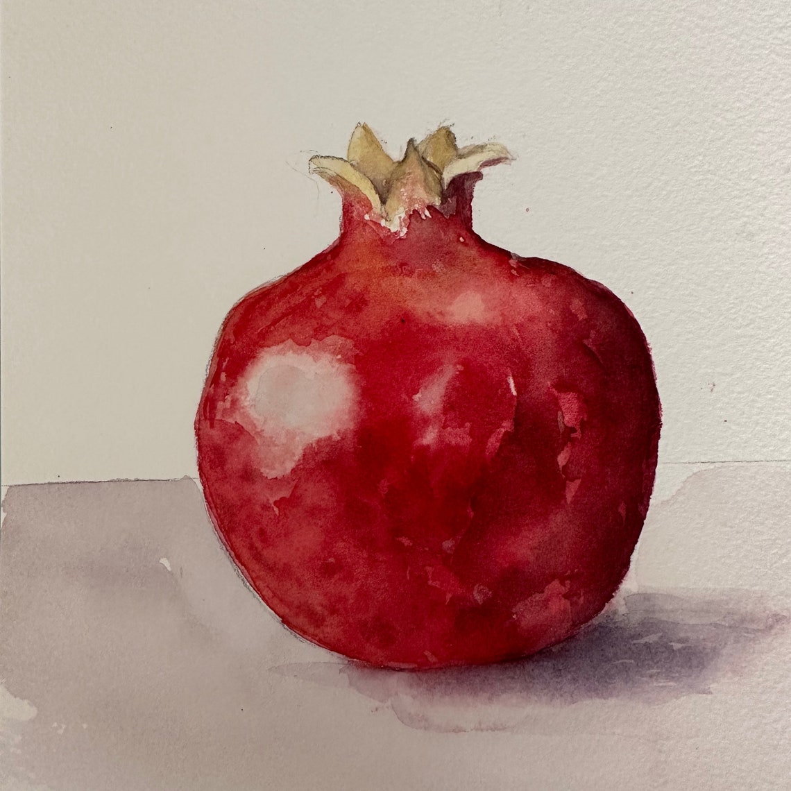 Single Red Pomegranate Fruit Minimalist Watercolor Still Life Poster