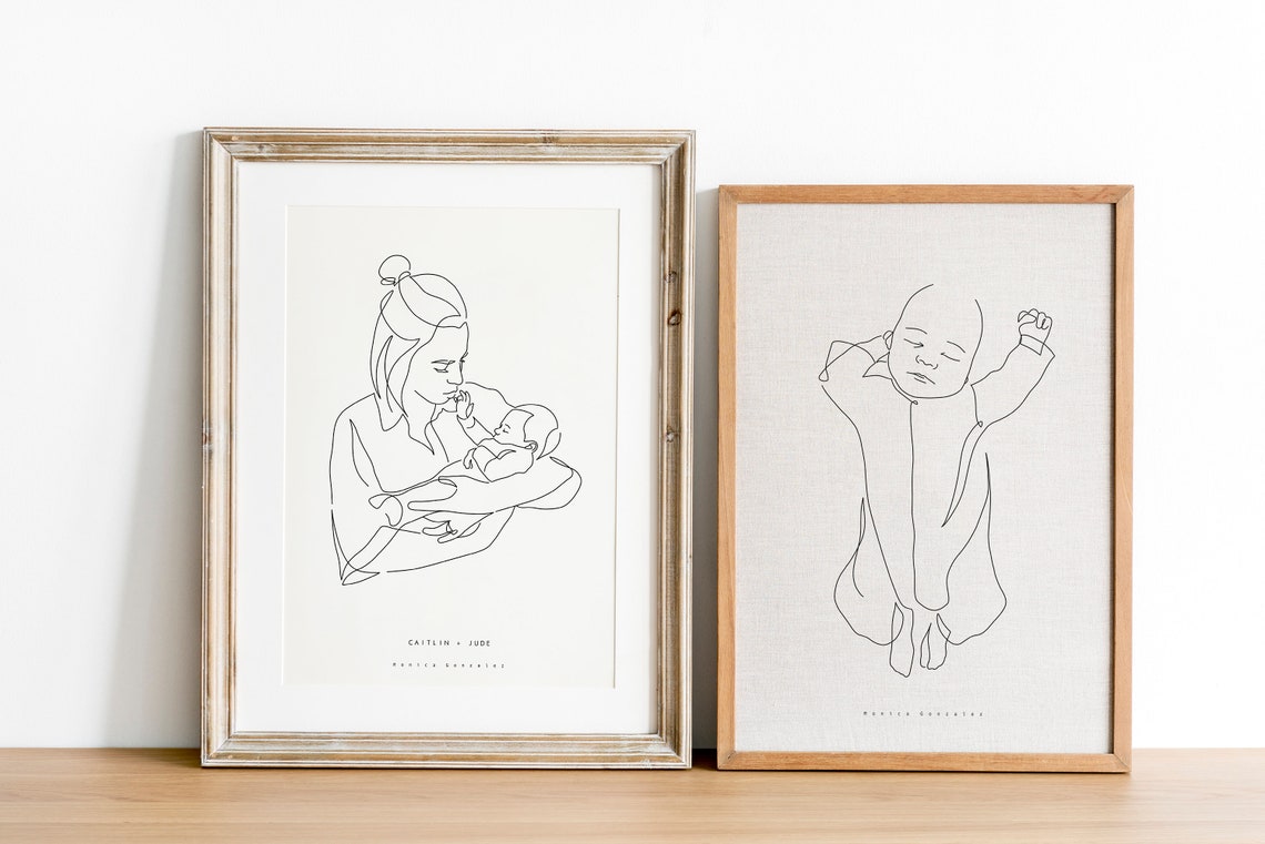 Family Portrait Illustration Personalized Birthday Gift For Her Line Drawing From Photo Art Commission One Line Drawing - Image 4