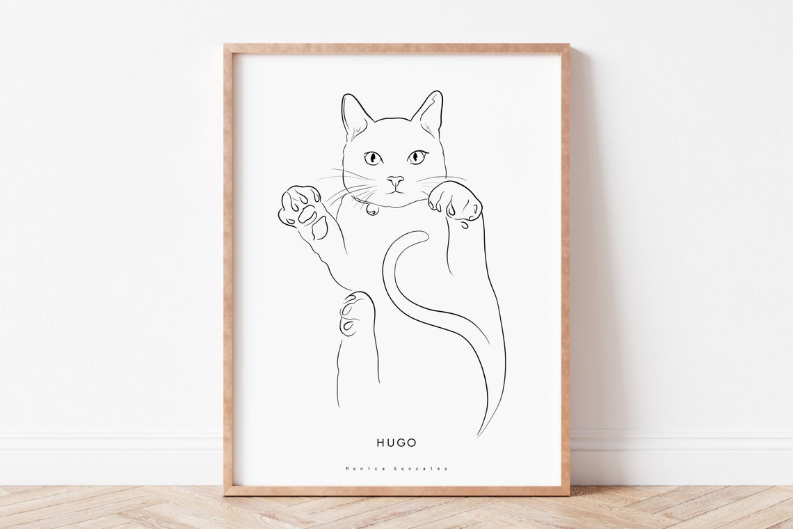 Sleeping Cat Stretched Out Minimalist Line Art Pet Portrait Poster - Image 2