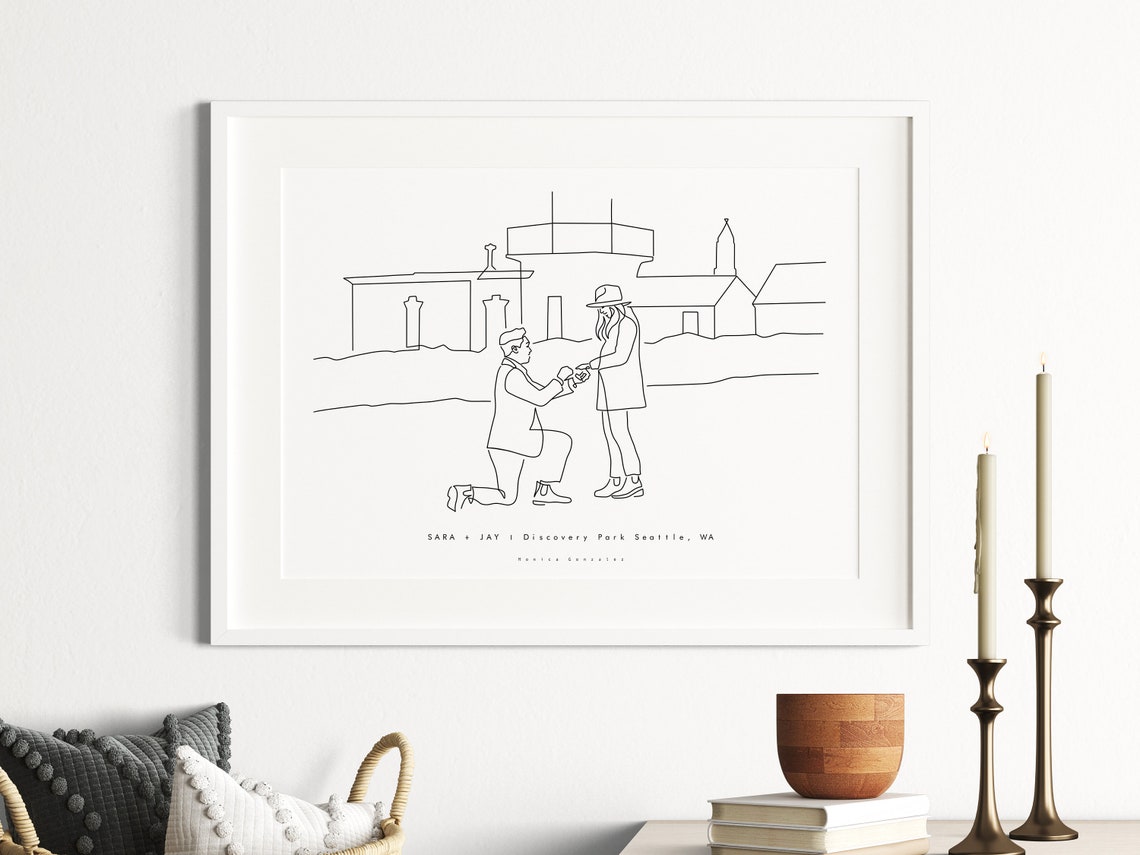 Man Proposing on One Knee Minimalist Line Art Engagement Poster - Image 9