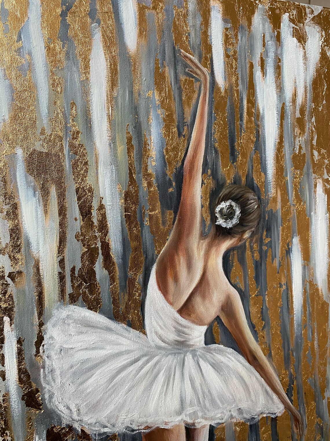 Abstract Ballerina Gold Leaf Ballet Art Print - Image 2