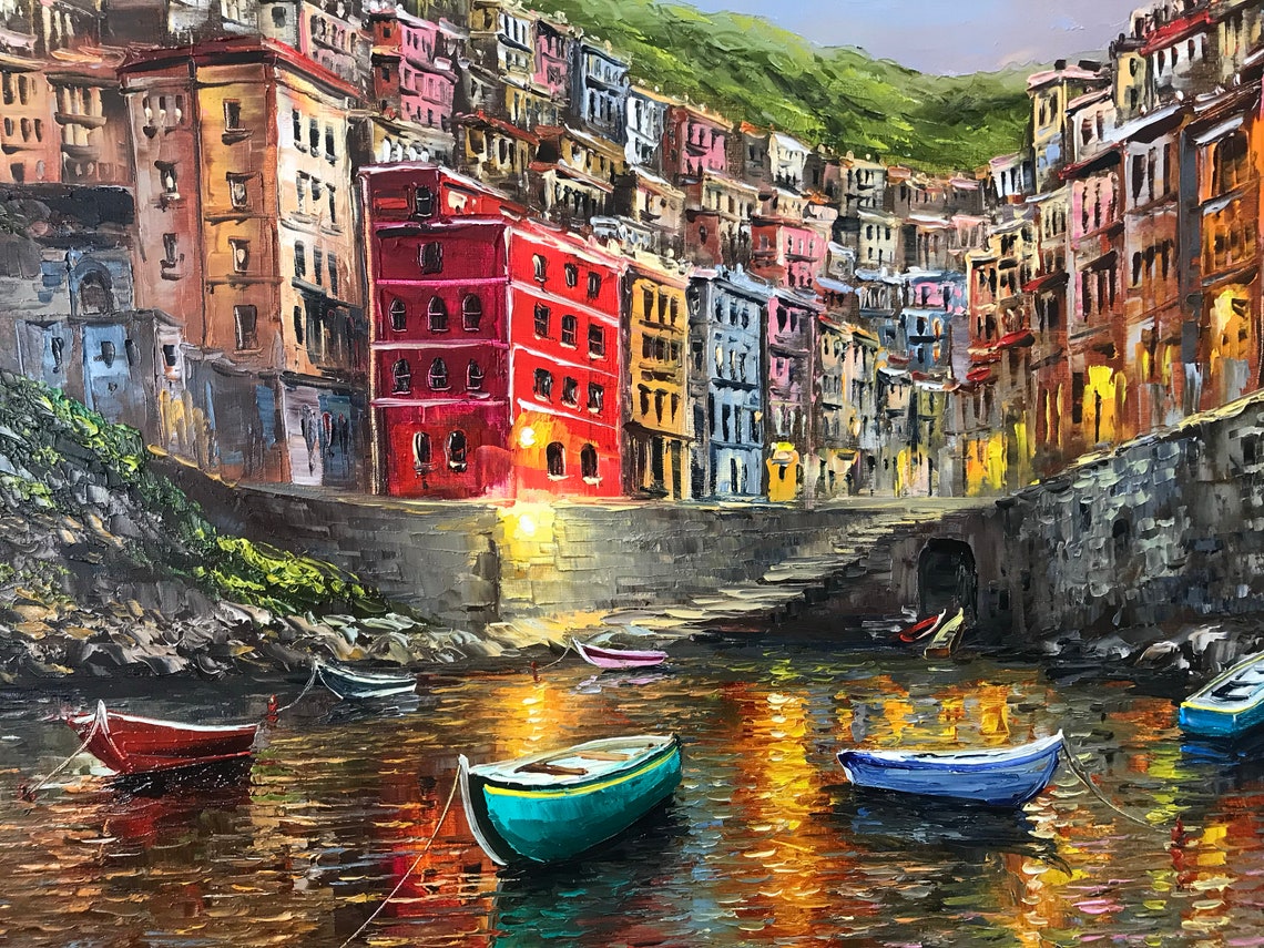 Cinque Terre Italy Painting Original Italian Village Oil Painting Italian Coastal Art Cinque Terre Artwork Italy Coast Art Cinque Terre Art - Image 2