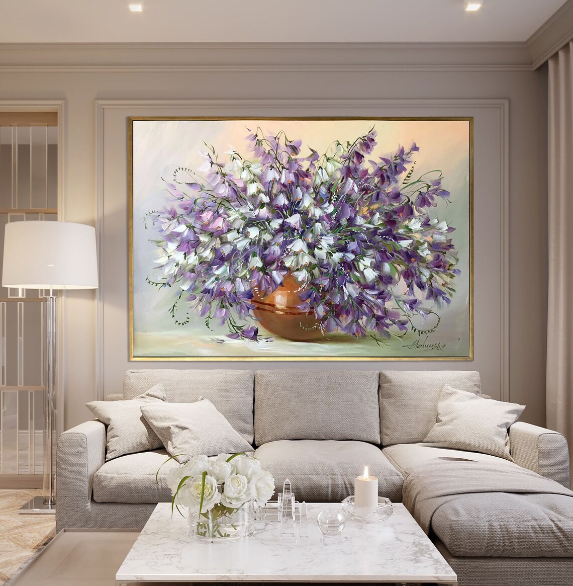 Bluebell Bouquet In Vase Oil Painting Art Print - Image 2