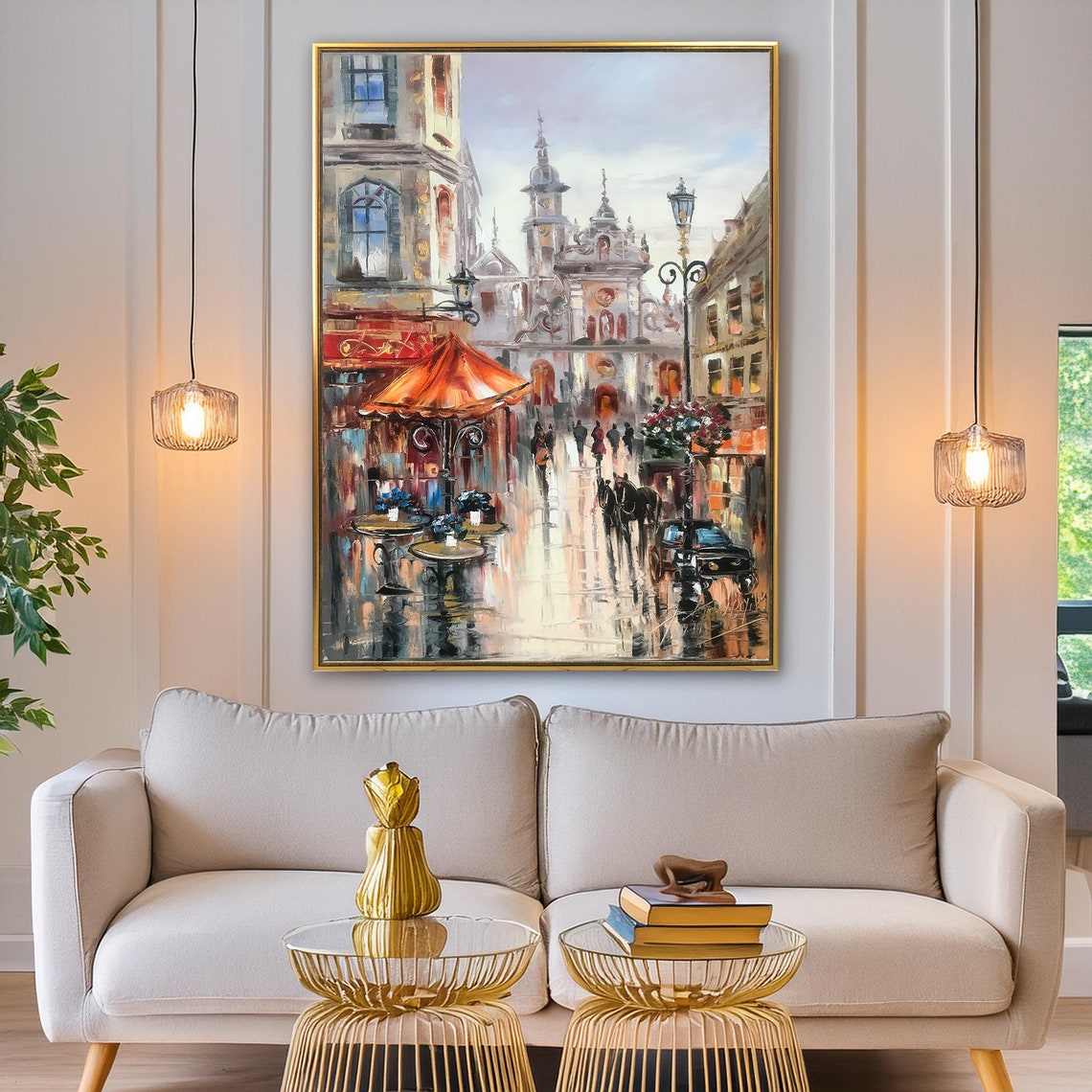 European Cityscape Painting Original Europe Wall Art Travel Town Abstract City Painting On Modern Cityscape Art European Cafe Art - Image 3