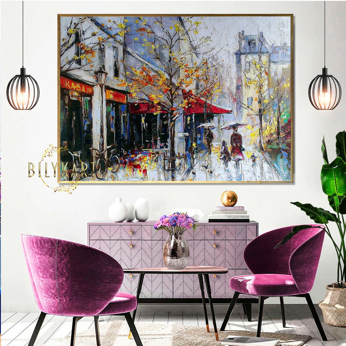 Abstract Cityscape Oil Painting Original European Street Scene Art Vibrant Cityscape Painting Europe Rainy City Street Art European Gifts - Image 3