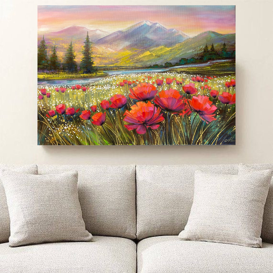 Colorado Mountain Art Painting Original Poppy Field Painting Blue Ridge Mountains Wall Art Wildflowers And Mountain Landscape Painting - Image 2
