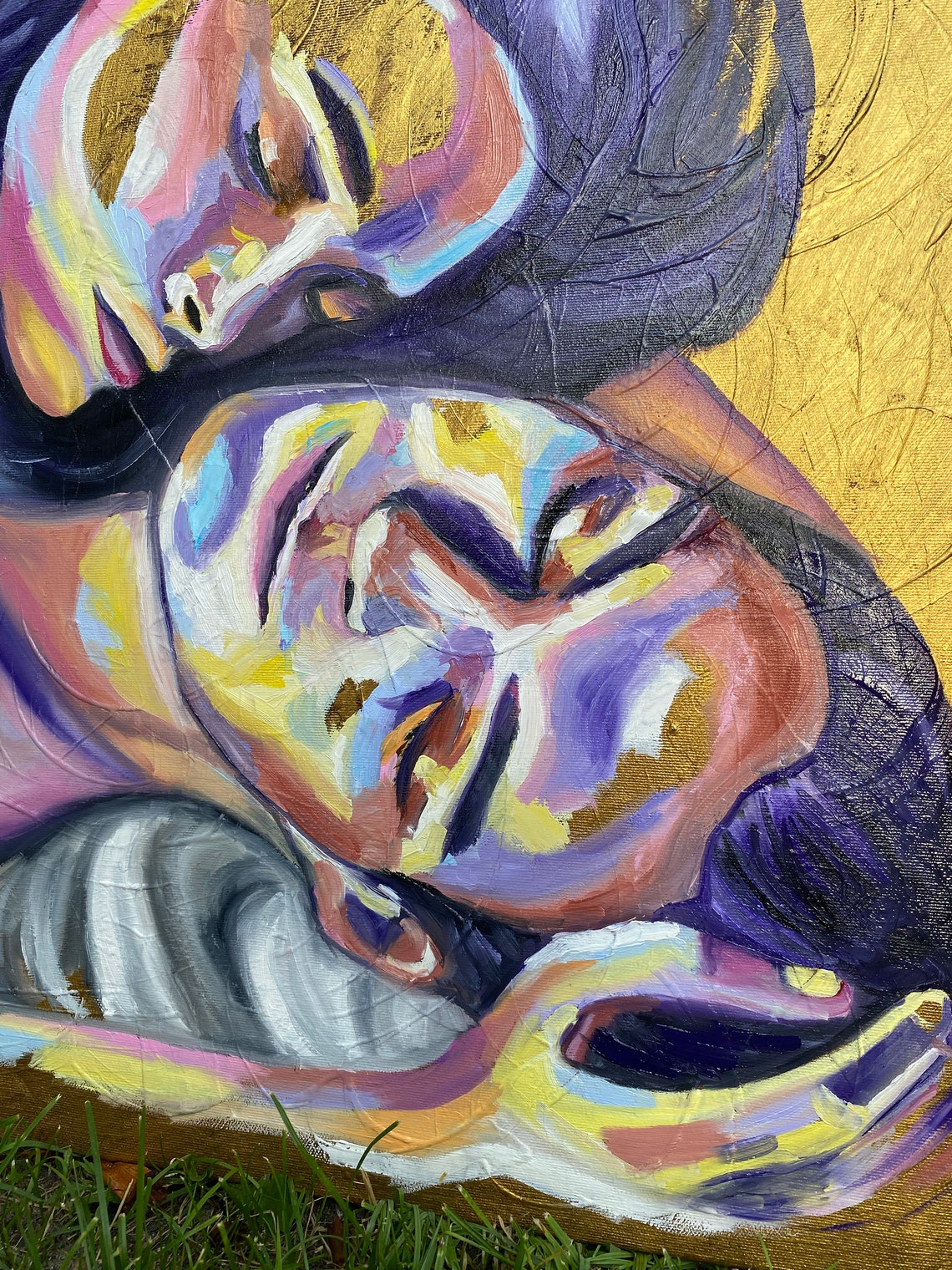 Lovers Embrace Colorful Abstract Couple Romantic Art Painting - Image 2
