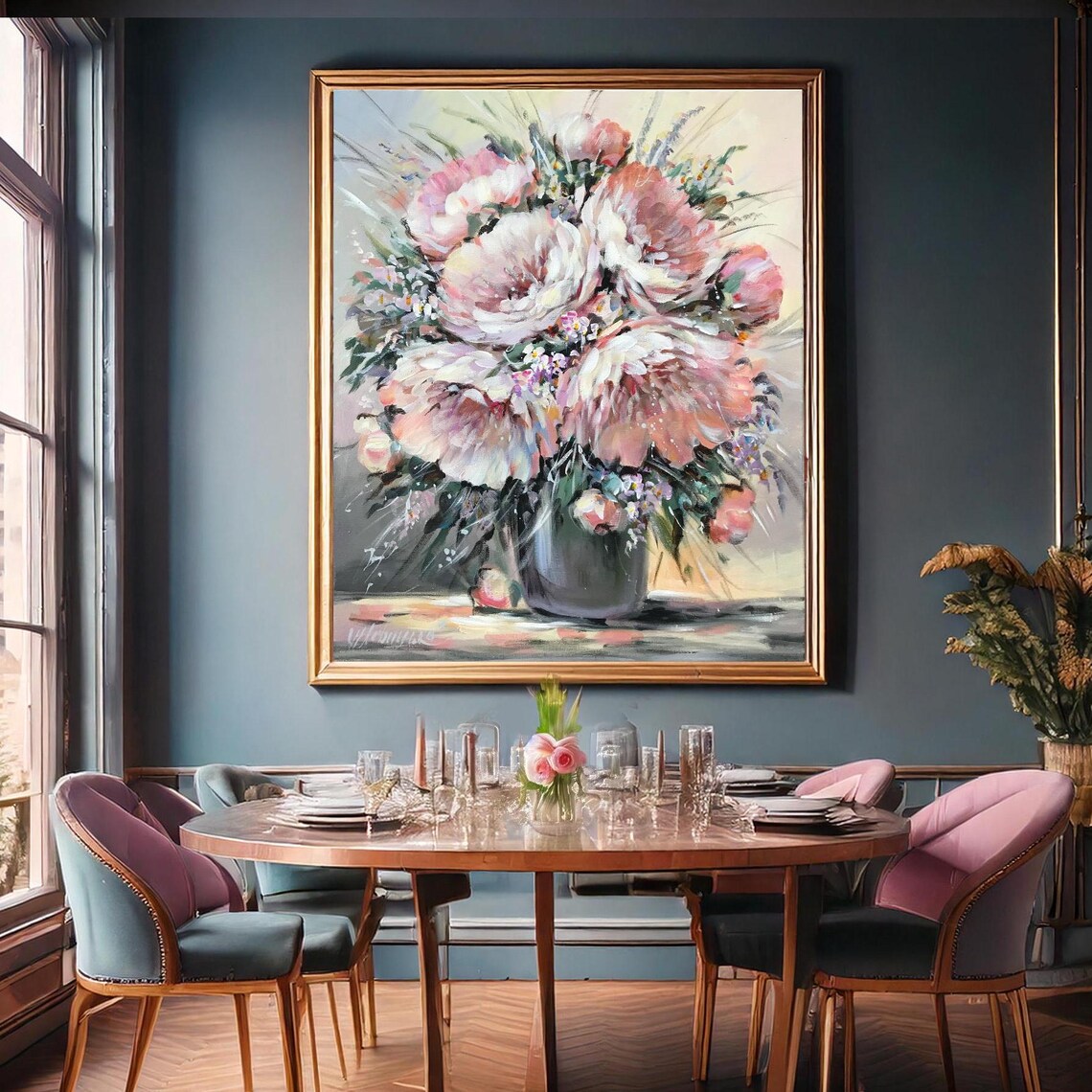 Modern Rose Still Life, Oil Painting Art Print - Image 3