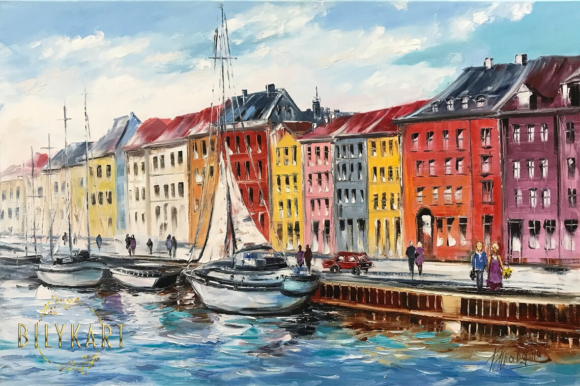 Copenhagen Denmark Nyhavn Colorful Harbor Sailboats Art Poster