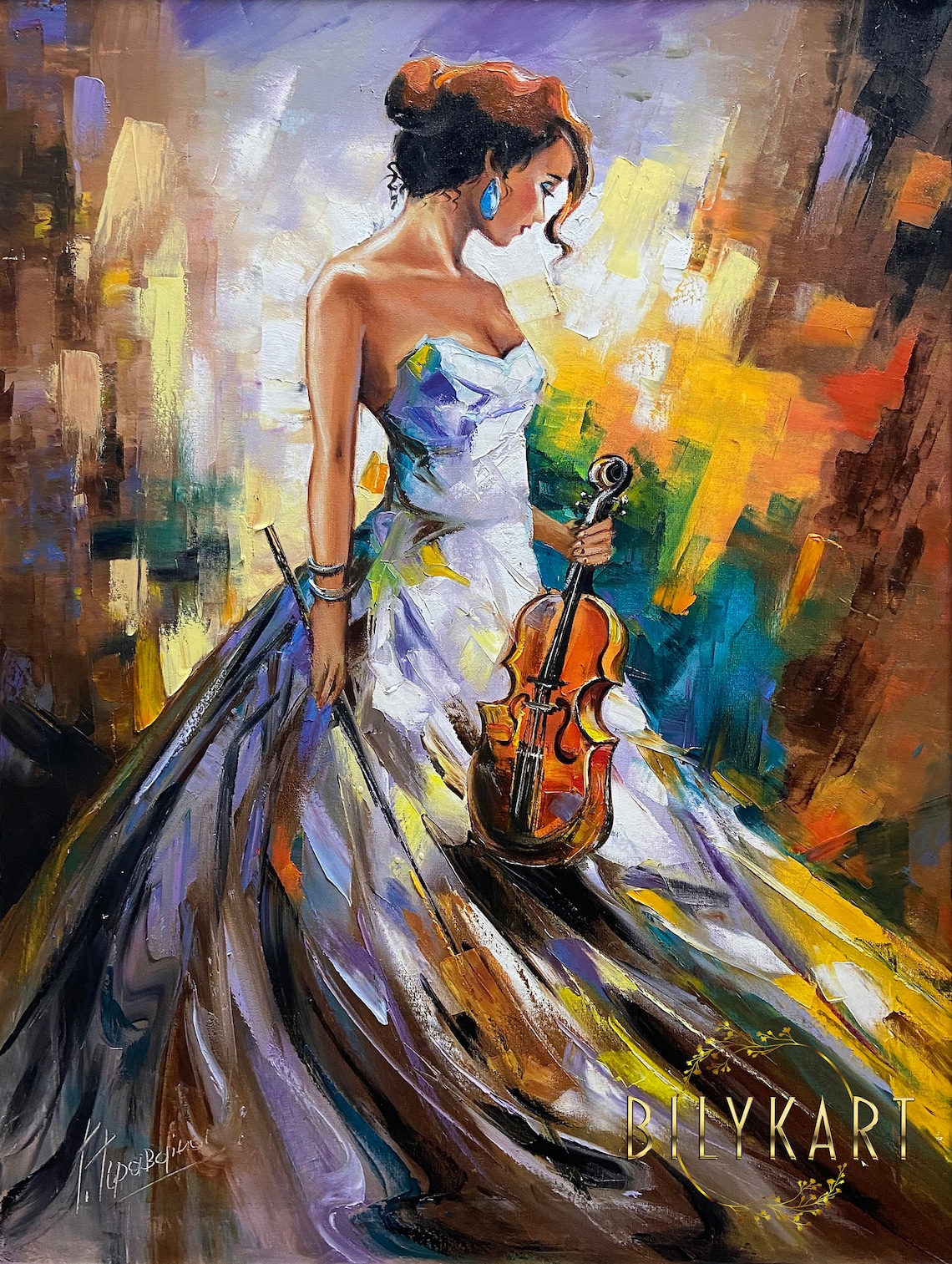 Lady With Violin, Modern Abstract Art Print - Image 2
