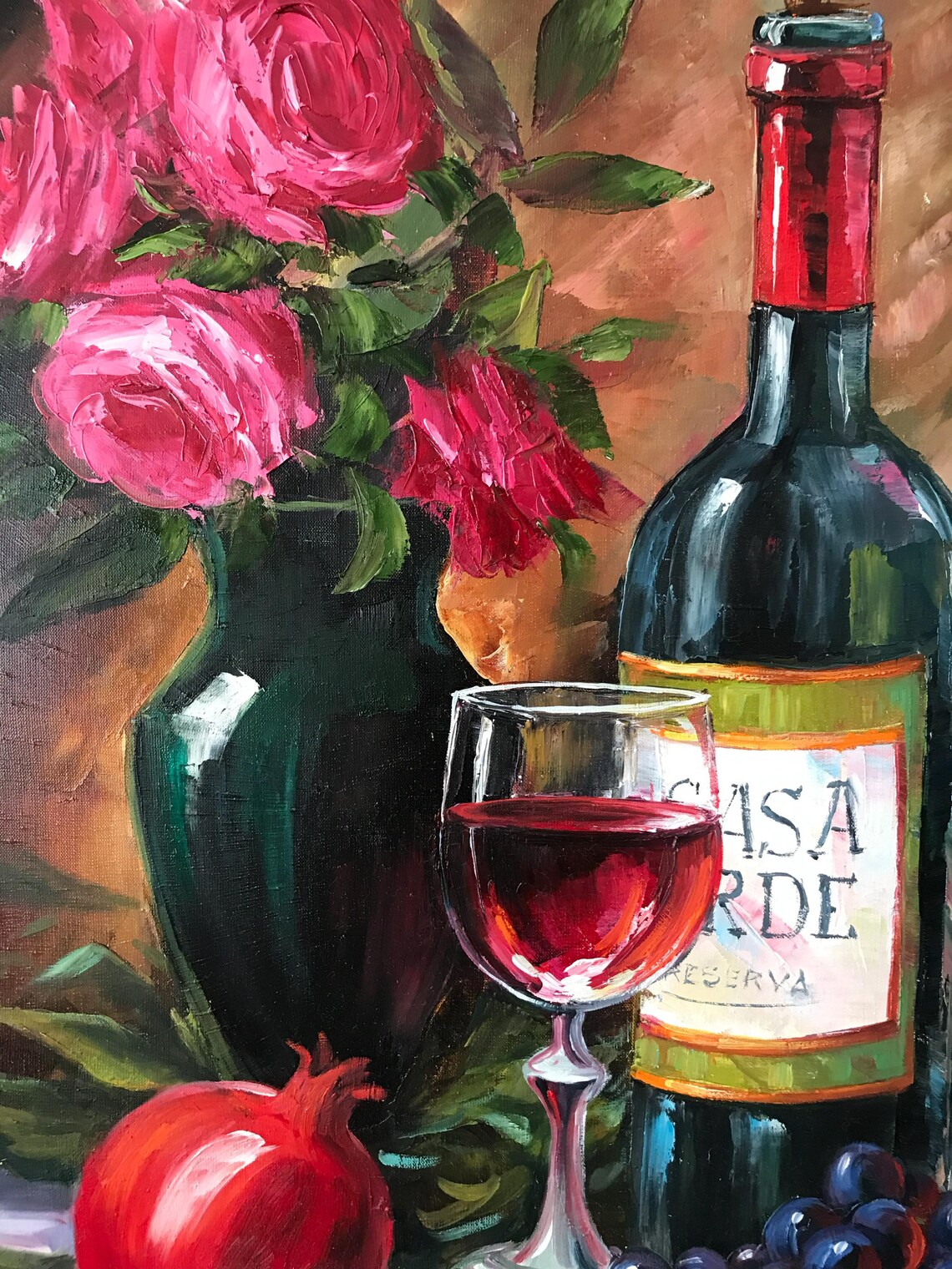 California Wine Bottle and Grapes Still Life Art Print - Image 2