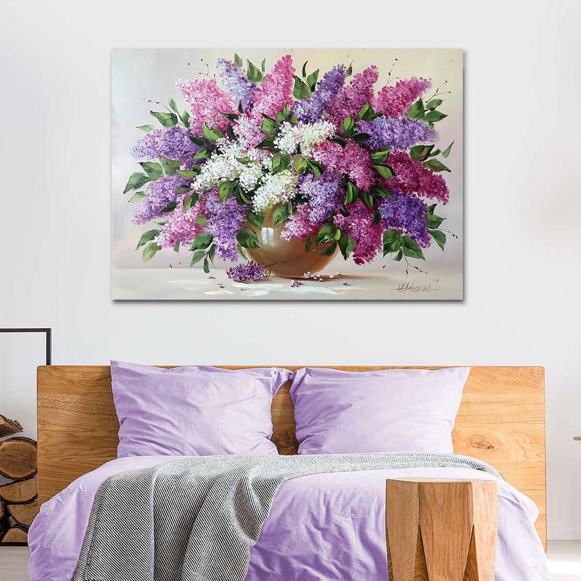 Purple Pink White Lilac Bouquet In Vase Still Life Floral Art Poster - Image 3