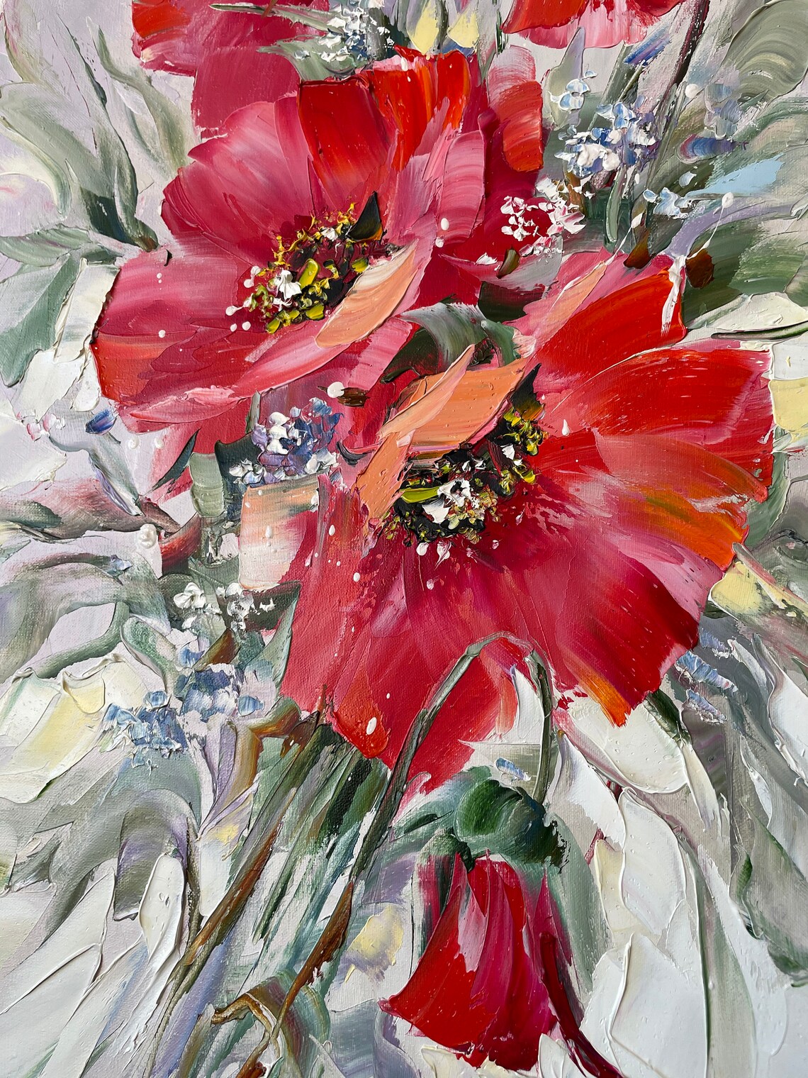 Red Poppy Oil Painting Floral Wall Art Print for Mom - Image 3