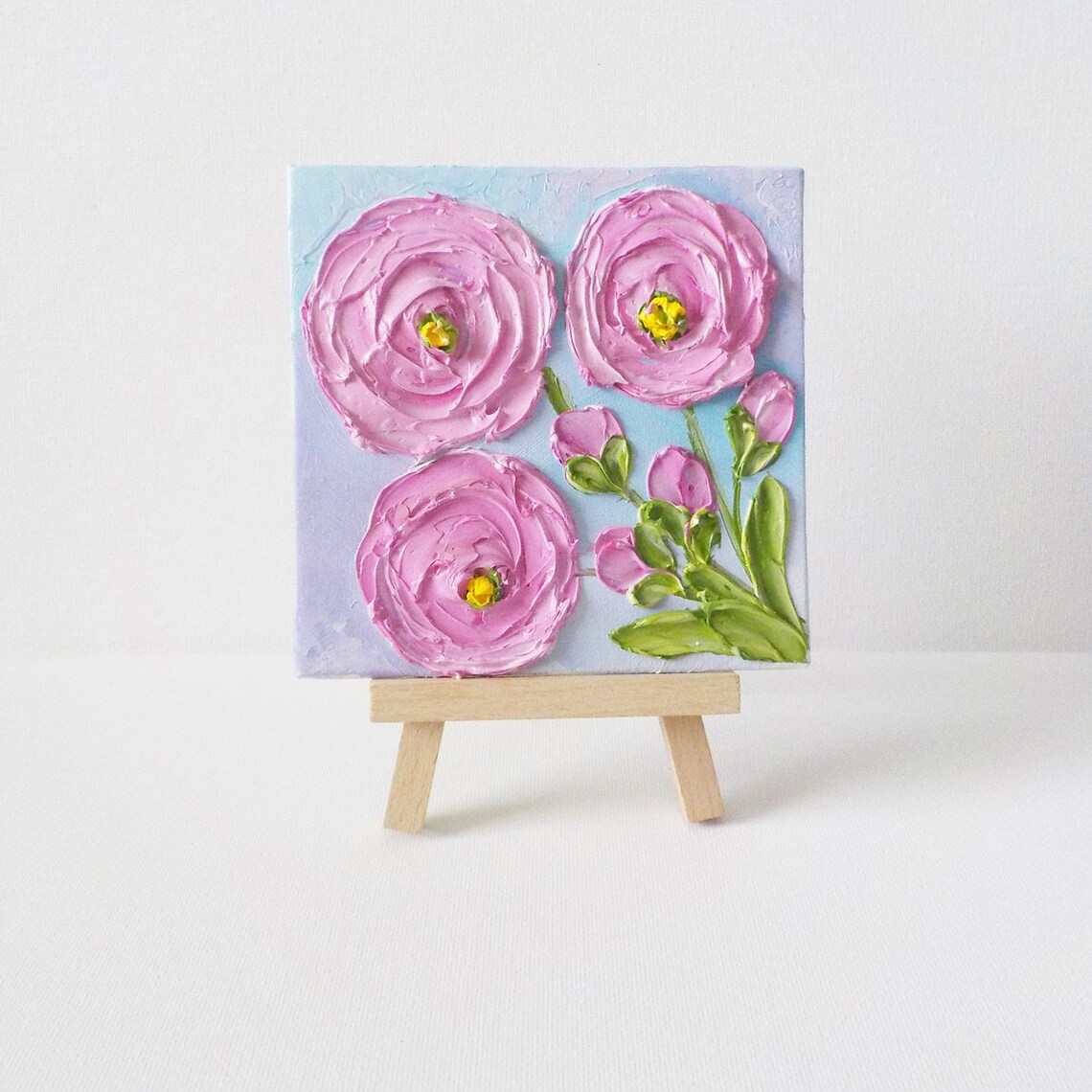 Bright Pink Ranunculus Impasto Flowers Mini Painting Art Poster - Image 4