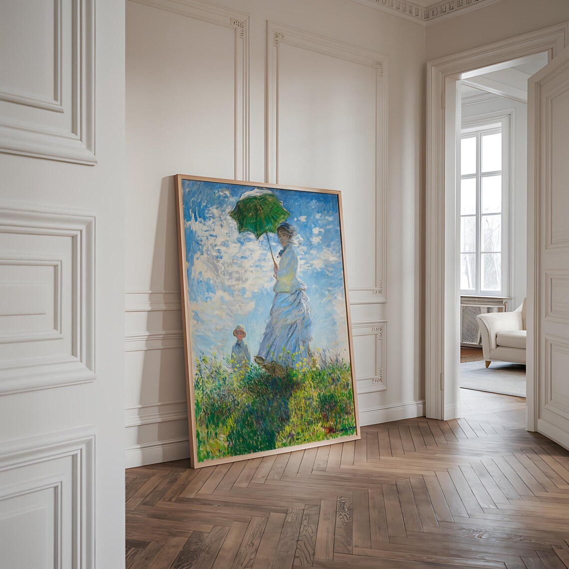 Monet Woman with a Parasol 1886 Flowing Dress Windy Meadow Artwork Poster - Image 3