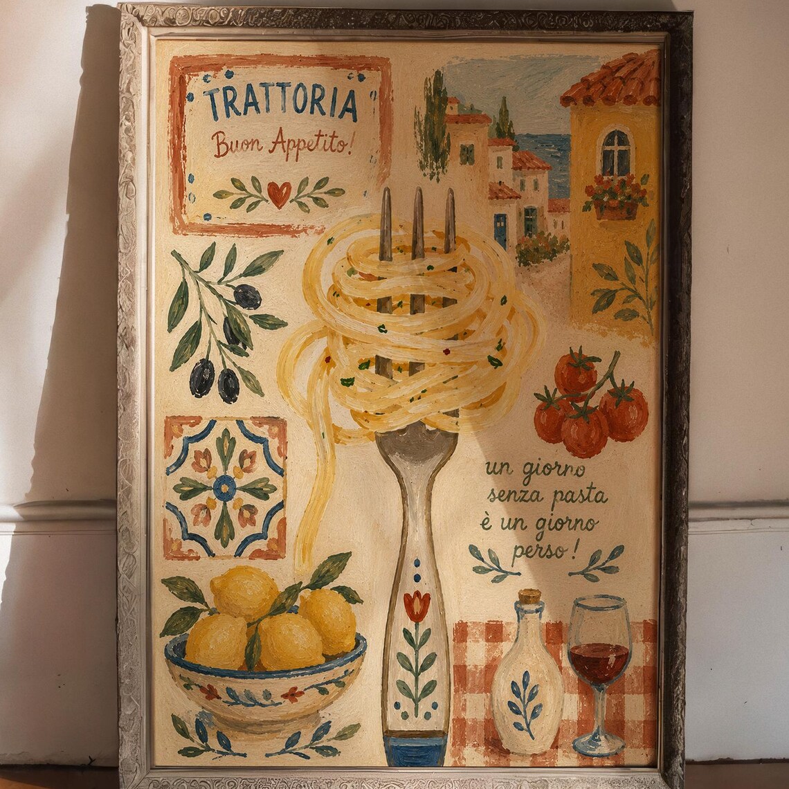 Italian Trattoria Pasta Poster Print, Kitchen Art