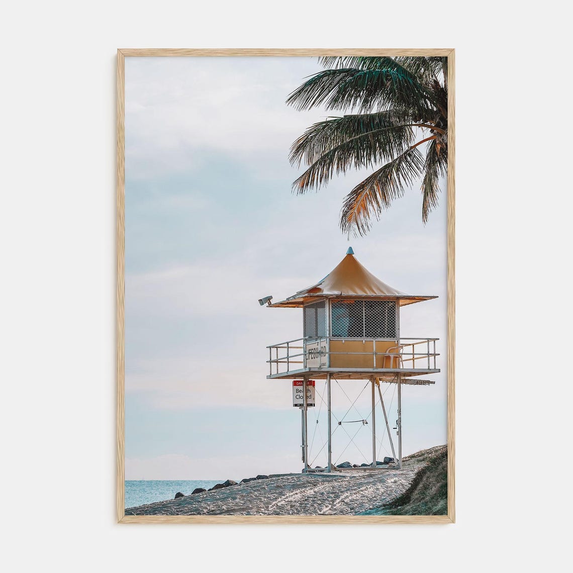 Yellow Lifeguard Tower on Sandy Beach Palms Summer Photo Poster