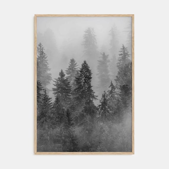 Cloudy Forest Print Fine Art Black White Photography Poster Wall Decor Nature Photography Home Art Decor Landscape Print Gift Idea