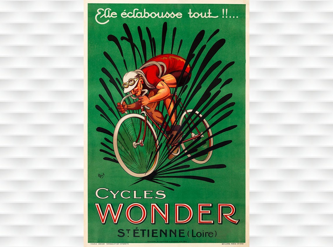 Cycles Wonder St Étienne Vintage French Bicycle Poster Mud Splash