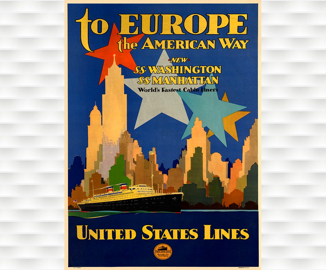 United States Lines SS Washington Manhattan Ocean Liner Poster