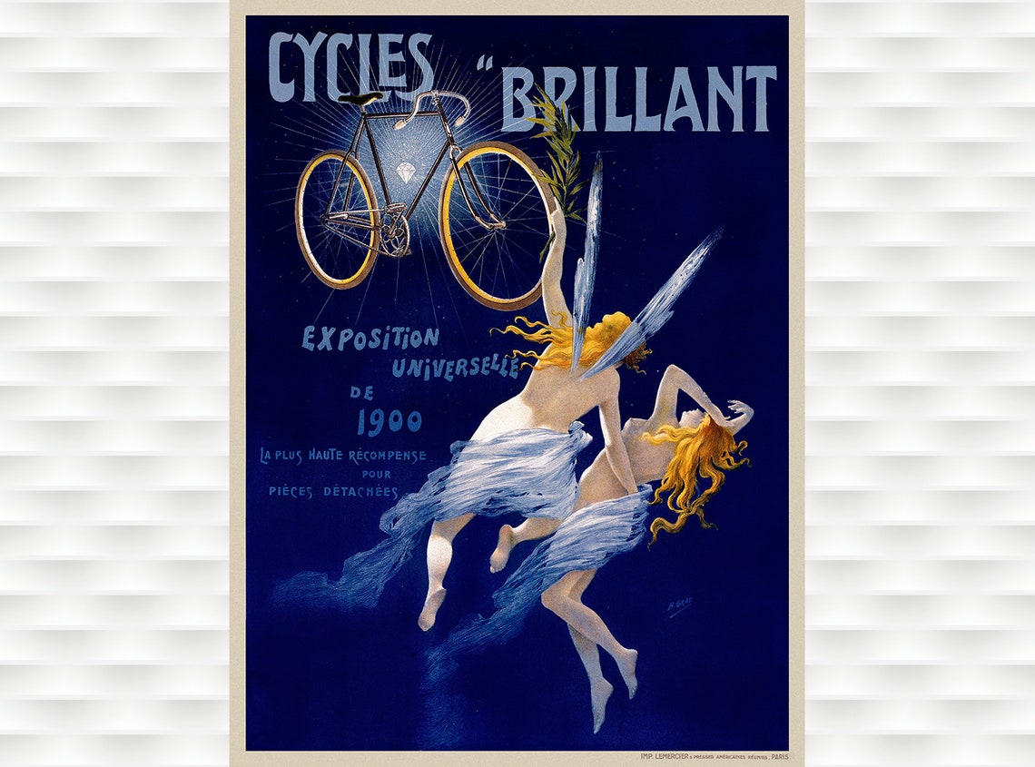 Cycles Brillant Exposition Universelle 1900 Nymphs Vintage Poster
