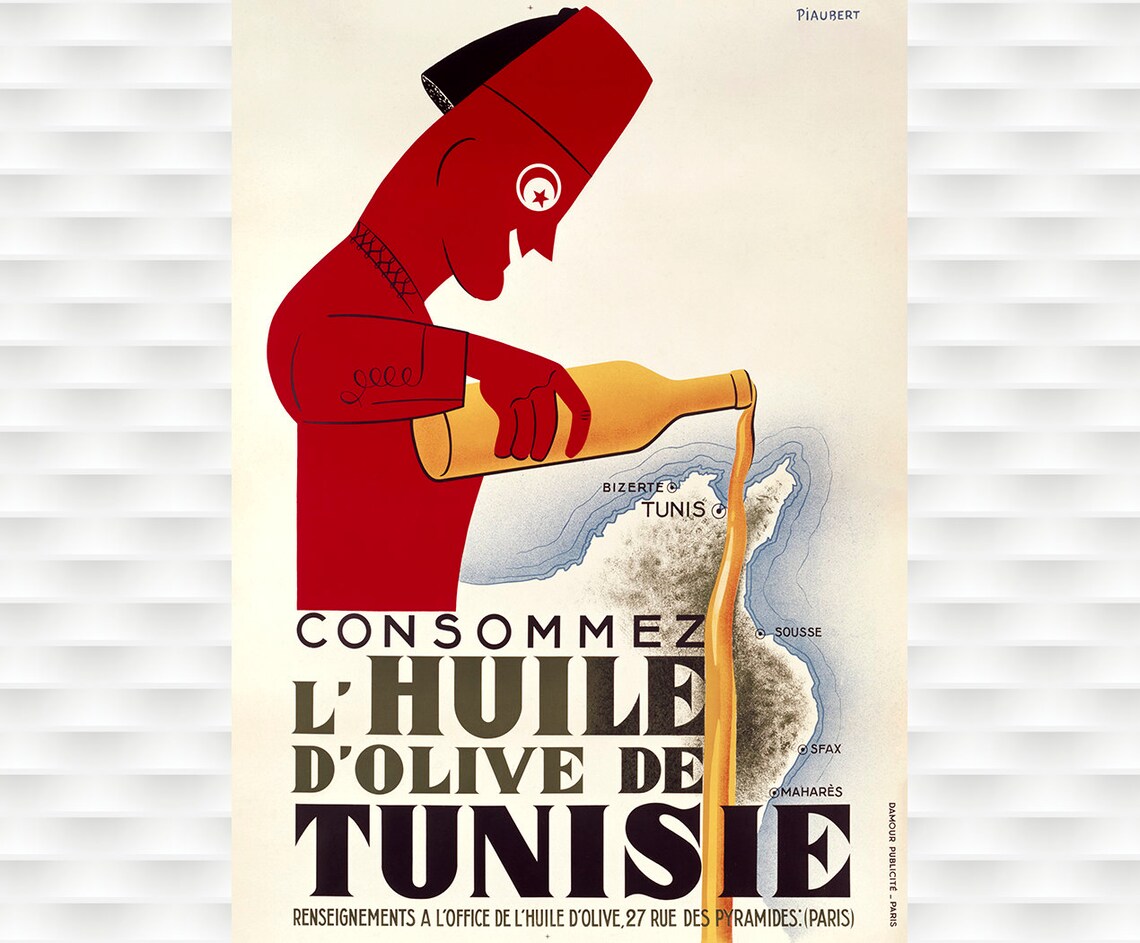Tunisian Olive Oil Vintage French Advertising Red Figure Poster