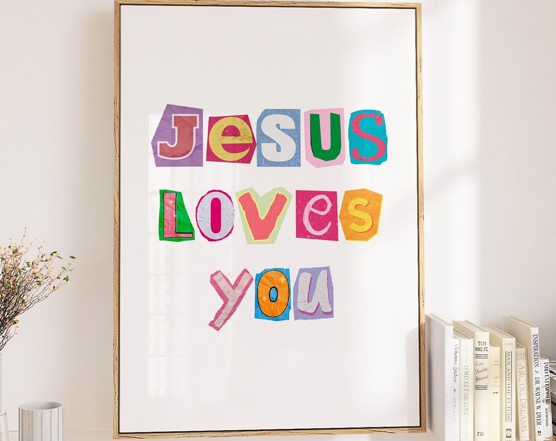 Jesus Loves You Christian Art Print, Pink Aesthetic