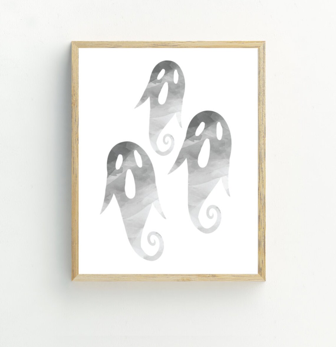 Three Cute Watercolor Ghosts Halloween Spooky Minimalist Wall Art Print - Image 2
