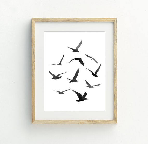 Seagulls Black and White Minimalist Art Print