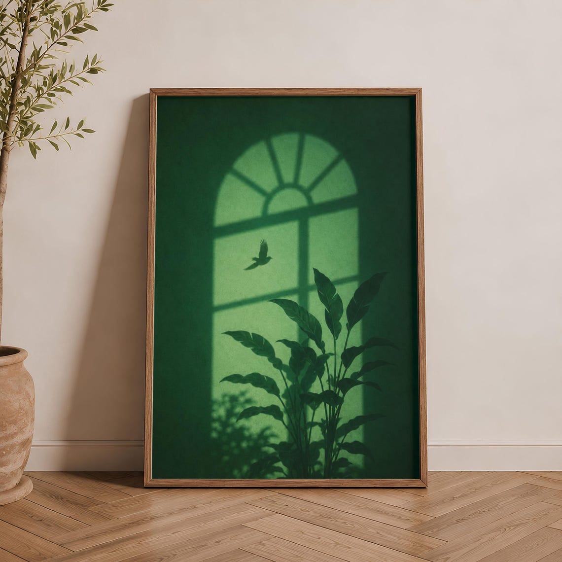 Green Window Shadow Poster Botanical Silhouette Moody Nature Scene