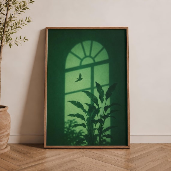Green Window Shadow Poster Botanical Silhouette Moody Nature Scene