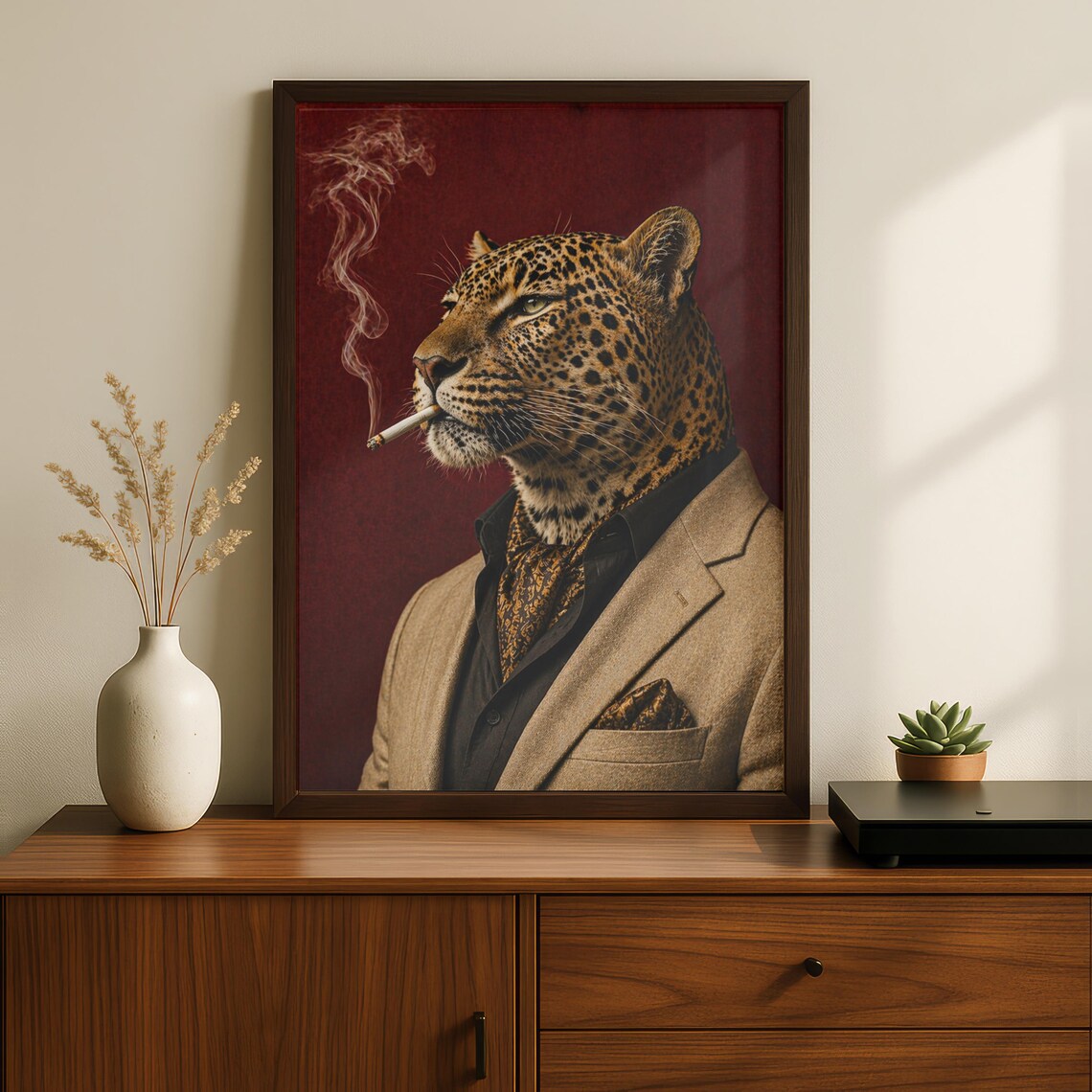 Mafia Leopard Vintage Poster, Dark Humor Art Print