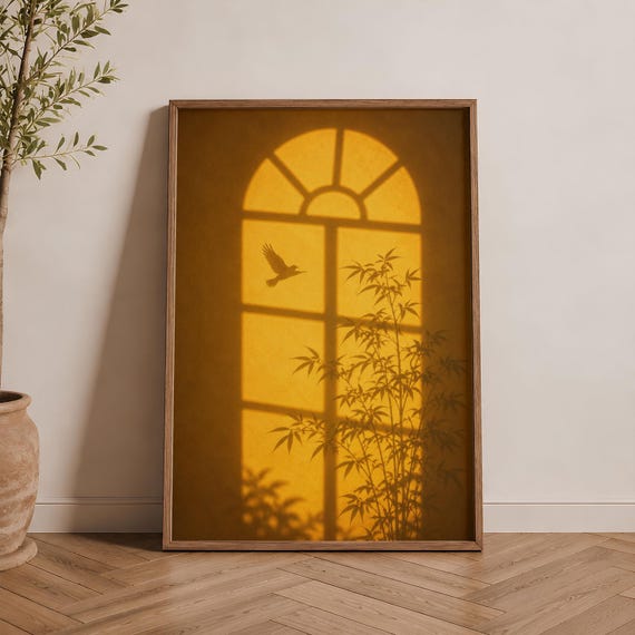 Sunset Window Shadow Print Botanical Silhouette Wall Art Golden Hour Boho Shade Decor Download