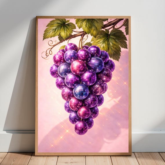 Retro Disco Grape Poster Maximalist Pop Wall Art Funky Kitchen Print