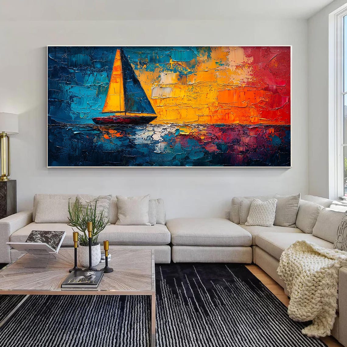 Original Nautical Seascape Oil Painting On Abstract Sailboat Art Large Wall Art Ocean Decor Custom Minimalist Painting Home Decor - Image 5