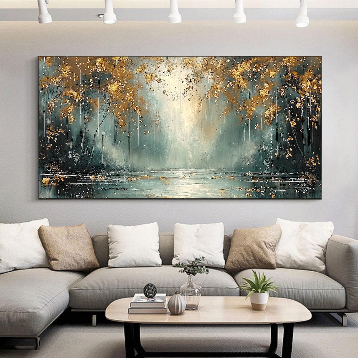 Abstract Golden Leaves Autumn Oil Painting Art Print - Image 2