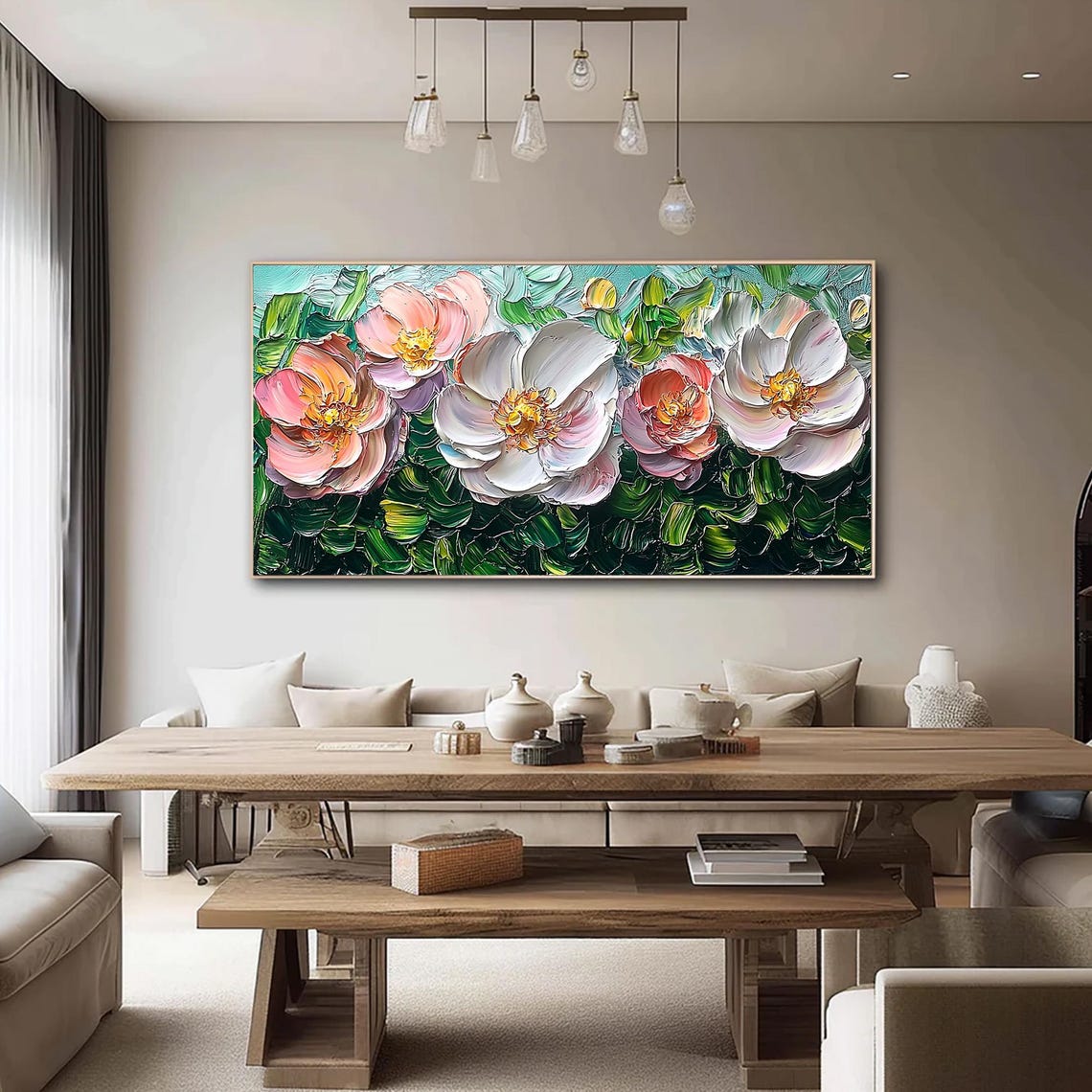 Soft White Pink Peony Flowers with Golden Centers Floral Wall Art - Image 4