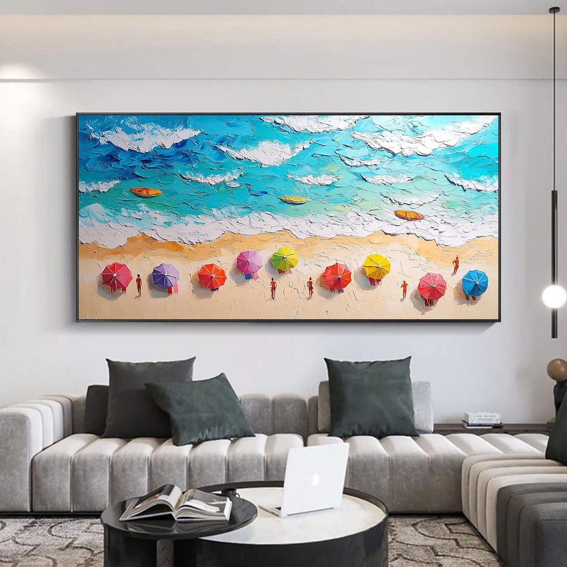 Sunny Beach Day With Colorful Umbrellas And Turquoise Waves Poster - Image 4