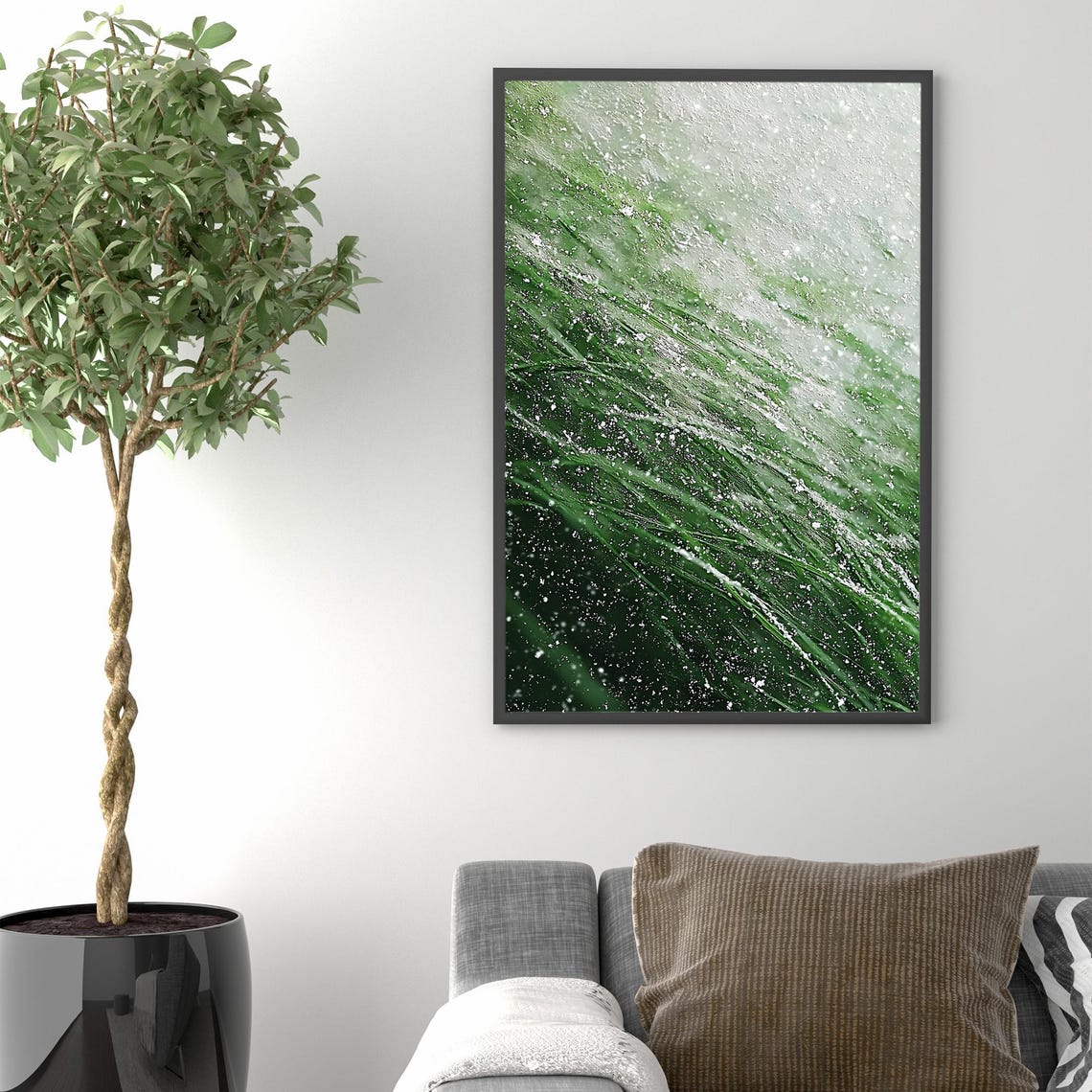 Green Grass Blades Bending Under Falling Snow Winter Nature Wall Art - Image 4