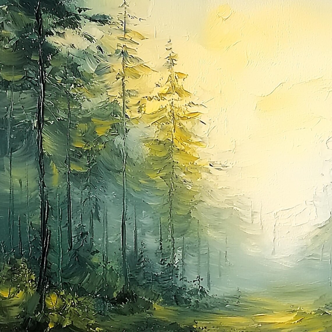 Large Original Forest Oil Painting On Abstract Forest Scenery Painting Green Tree Wall Art Custom Modern Painting Office Wall Decor - Image 3
