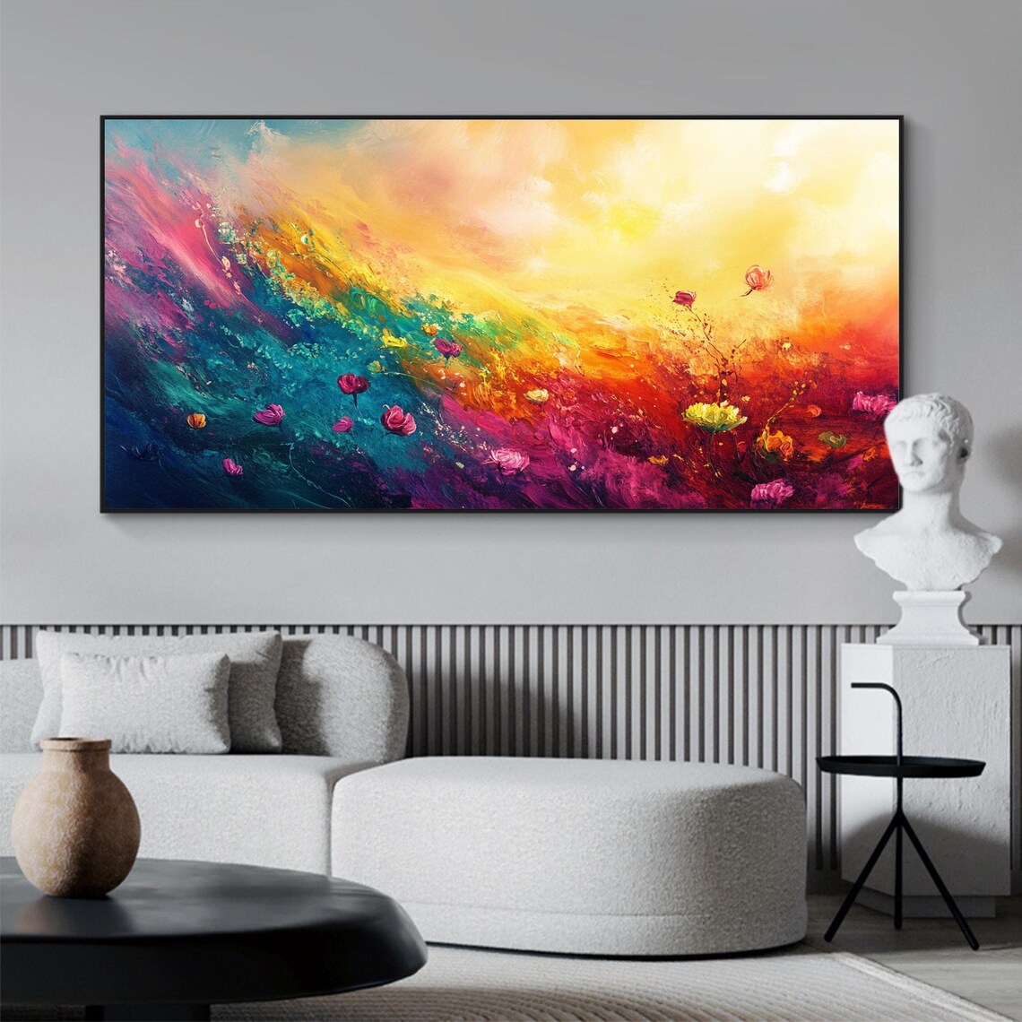Rainbow Abstract Flower Meadow In Pink Teal And Gold Tones Poster - Image 4